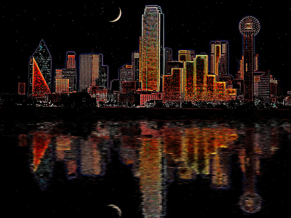 1024x768 Dallas Skyline 1 By Texmanson - Dallas Skyline Painting