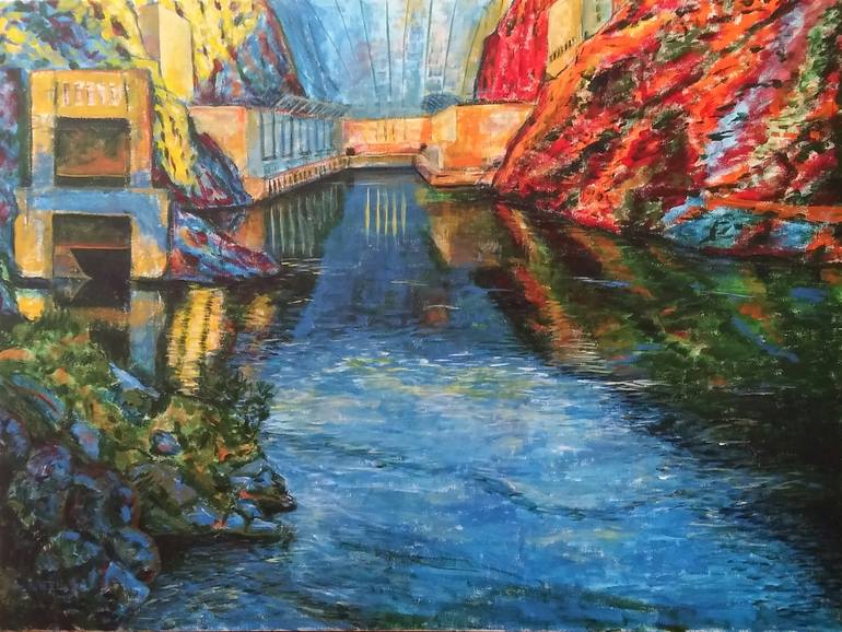 770x578 Saatchi Art Early Morning Reflections Below Hoover Dam Painting - Dam Painting