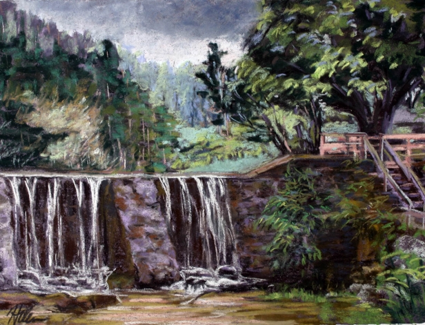 616x471 Stone Dam, Painting By Helen Turner, Kauai Artist - Dam Painting