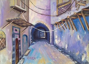 300x214 Old Lane In Damascus Painting By Layla Munla - Damascus Painting