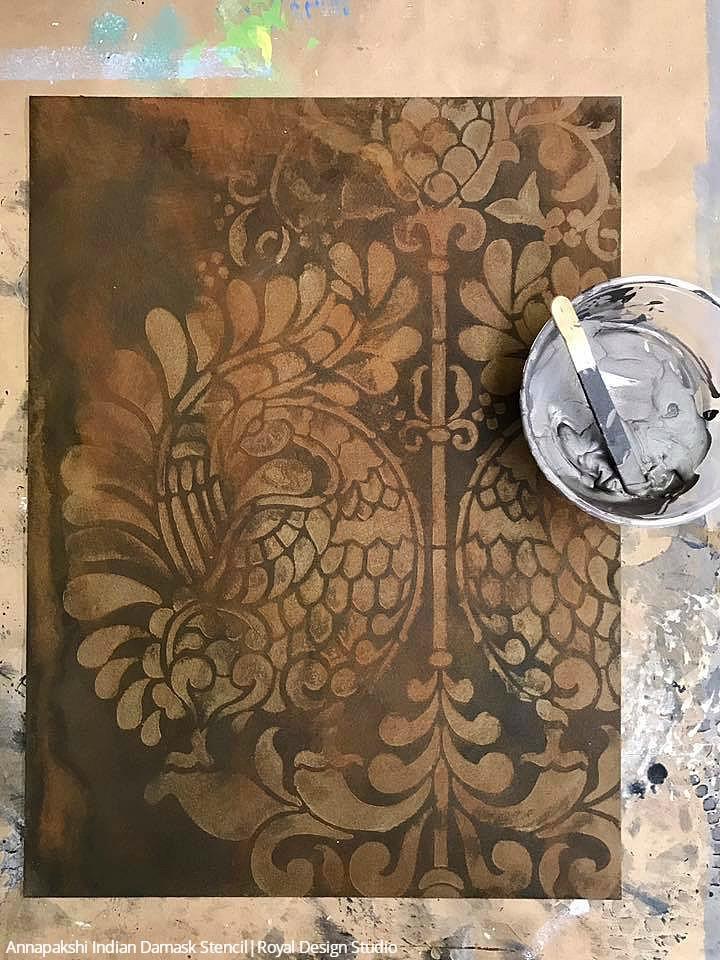 720x960 Indian Annapakshi Damask Wall Stencil Royal Design Studio Stencils - Damask Painting