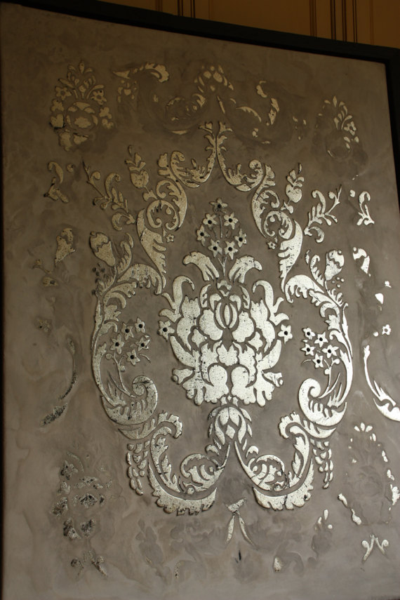 570x855 Silver Damask Painting Wall Panel - Damask Painting