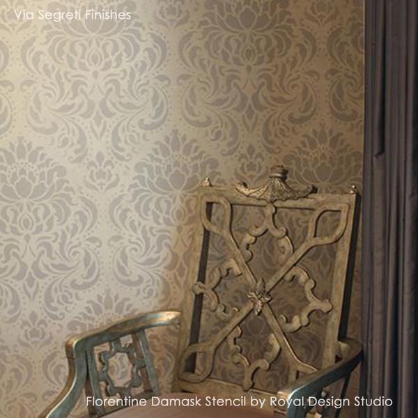 600x600 Wall Stencil Florentine Damask Stencil Royal Design Studio - Damask Painting
