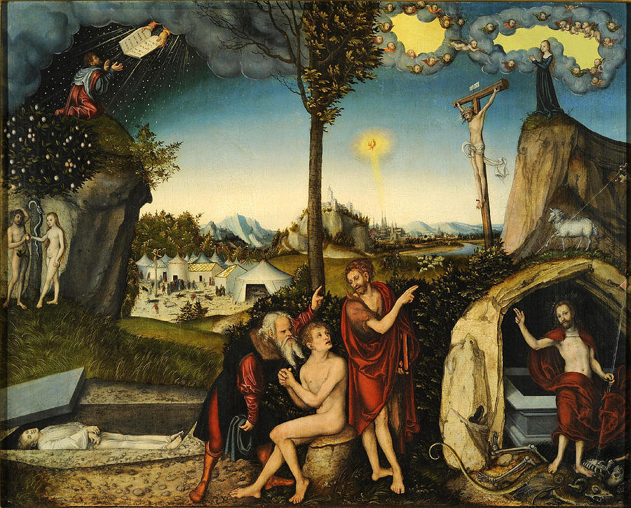900x725 Law And Gospel. Damnation And Salvation Painting By Lucas Cranach - Damnation Painting