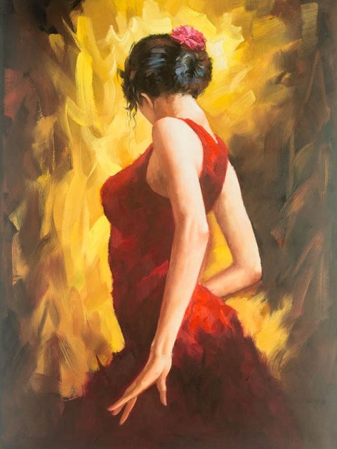 480x640 Handmade Oil Painting Of Woman Dance Art Flamingo Dancer Ballroom - Dance Oil Painting