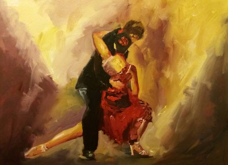 770x558 Saatchi Art Latin Flame A Tango Dance Oil Painting By Marjory - Dance Oil Painting
