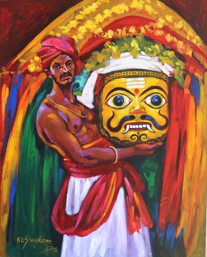 690x854 Folk Dance 2 By Artist K V Shankar Impressionism, Painting - Dance Painting Images