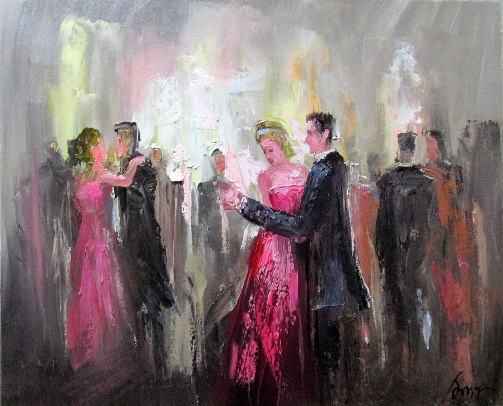 1000x806 Free Shipping Original Abstract Landscape Oil Painting Dancing - Dance Party Painting