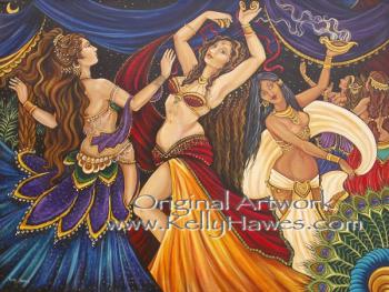 350x263 A Belly Dance Party Of Women, An Original Belly Dance Painting By - Dance Party Painting