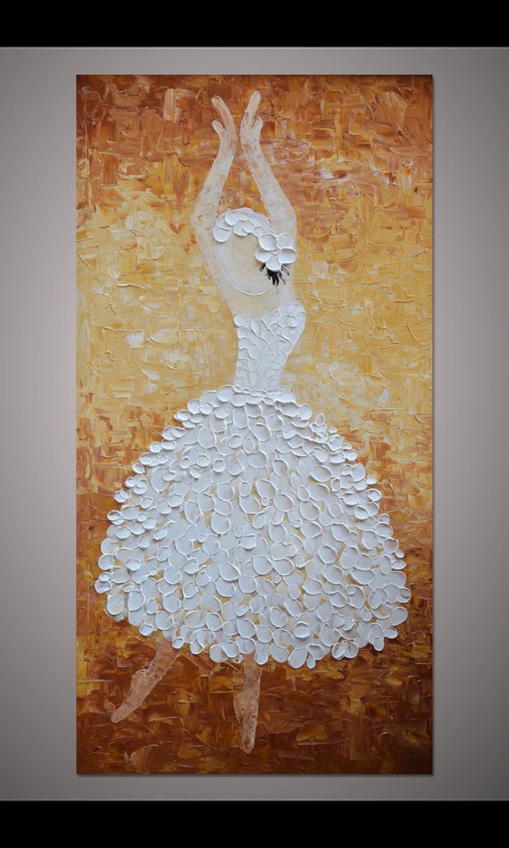 570x950 Hand Painted White Brown Dancing Ballerina Painting Wall Art - Dancing Ballerina Painting