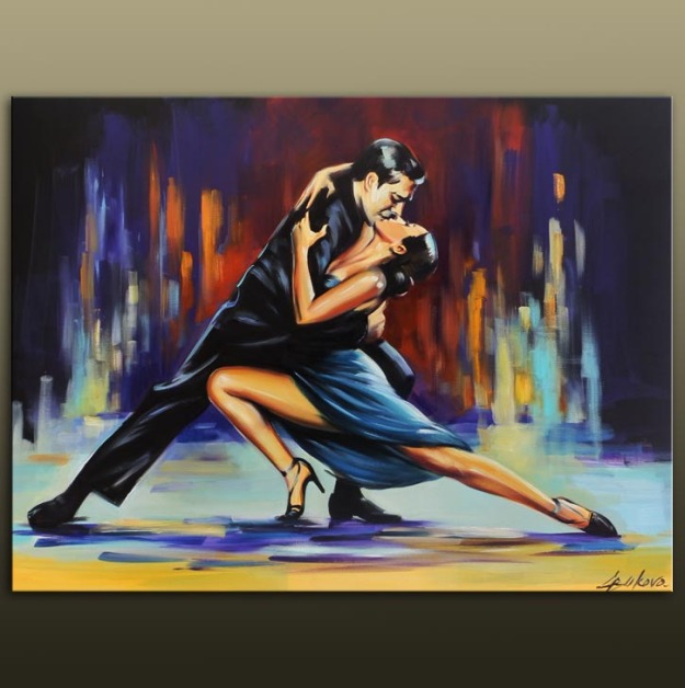 625x628 Night Tango Dance, Couple Dancing Large Origina - Dancing Couple Painting