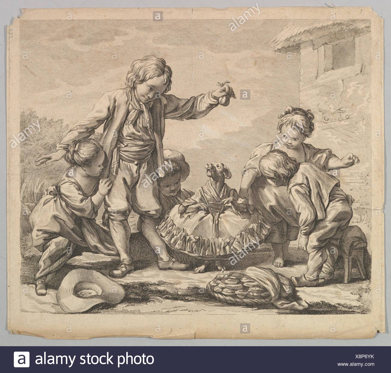 1300x1239 Five Children With Dancing Dog. Artist Anonymous, French, 18th - Dancing Dog Painting