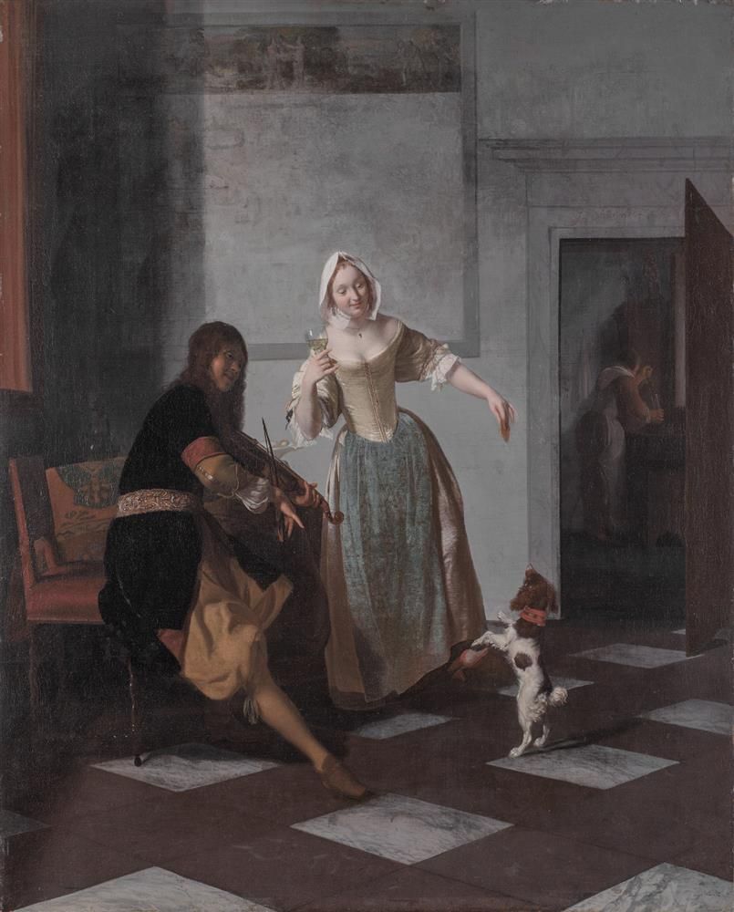 805x1000 Jacob Ochtervelt, Dutch, 1634 1682, The Dancing Dog, 1669, Oil - Dancing Dog Painting