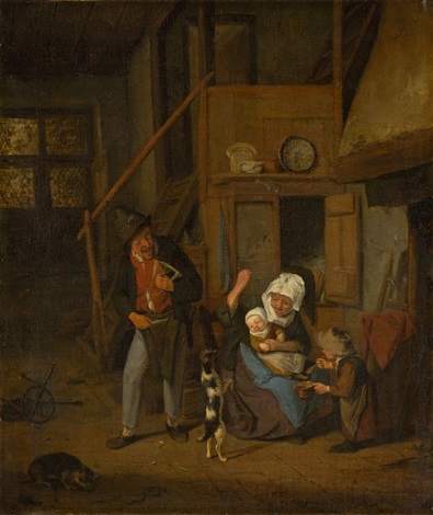 395x470 Peasant Family, With A Dancing Dog By Cornelis Dusart On Artnet - Dancing Dog Painting