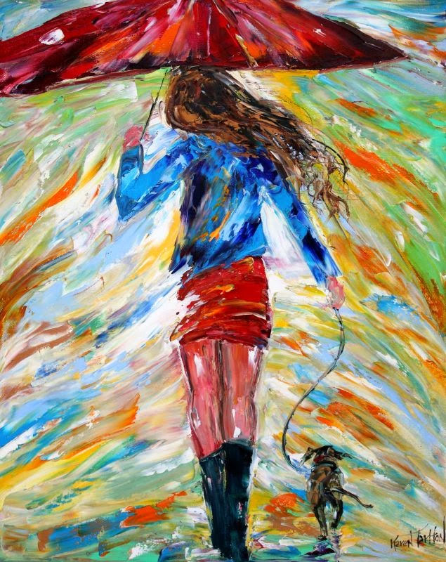635x800 Palette Knife Painters, International Original Oil Painting Rain - Dancing Dog Painting