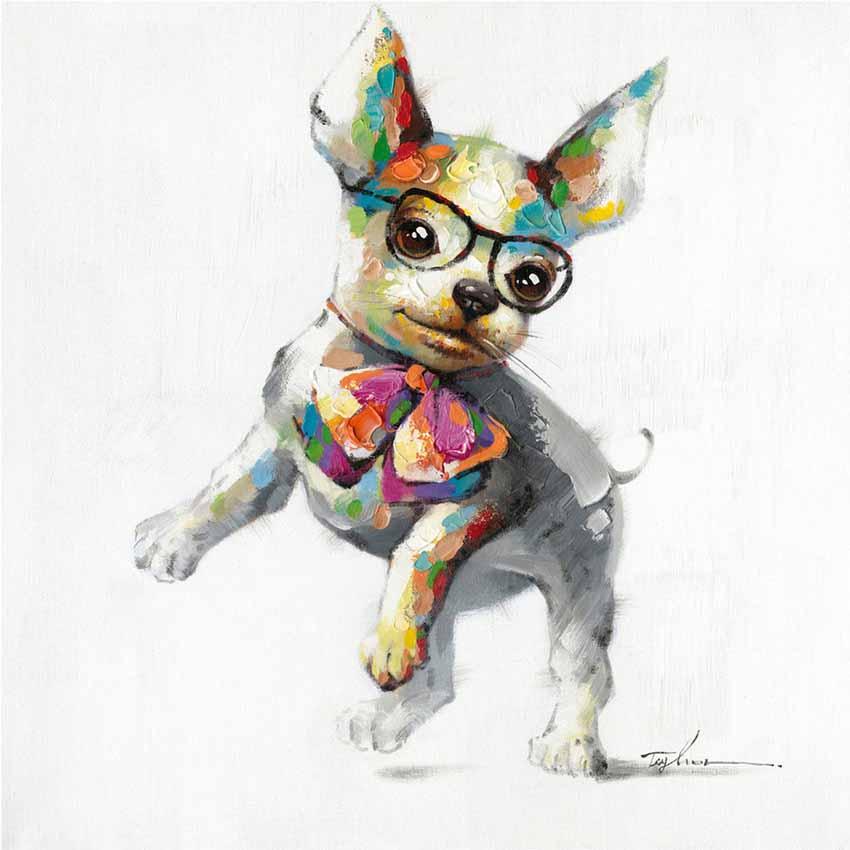 850x850 2018 Dancing Dog Wearing Glasses 100% Hand Painted Oil Painting - Dancing Dog Painting