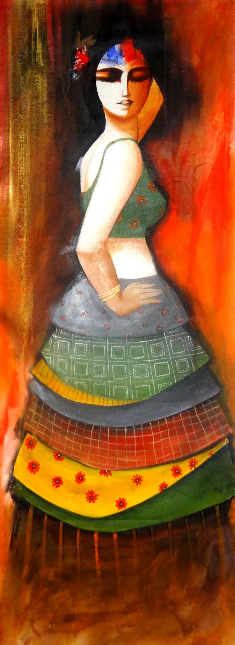 800x2192 The Dancing Girl By Artist Kamal Devnath Figurative Art - Dancing Girl Painting