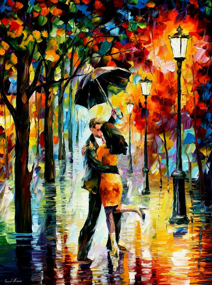 700x940 Dance Under The Rain Palette Knife Oil Painting On Canvas By - Dancing In The Rain Painting