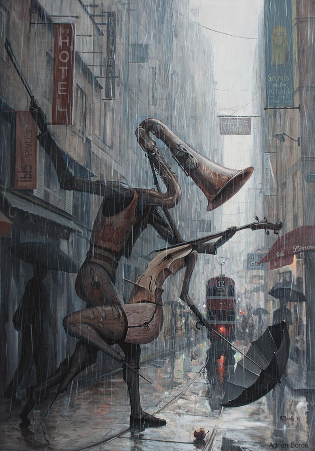 629x900 Life Is Dance In The Rain Painting By Adrian Borda - Dancing In The Rain Painting