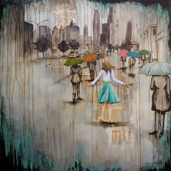 570x570 Dance Rain Art Print Titled Dancing Barefoot - Dancing In The Rain Painting