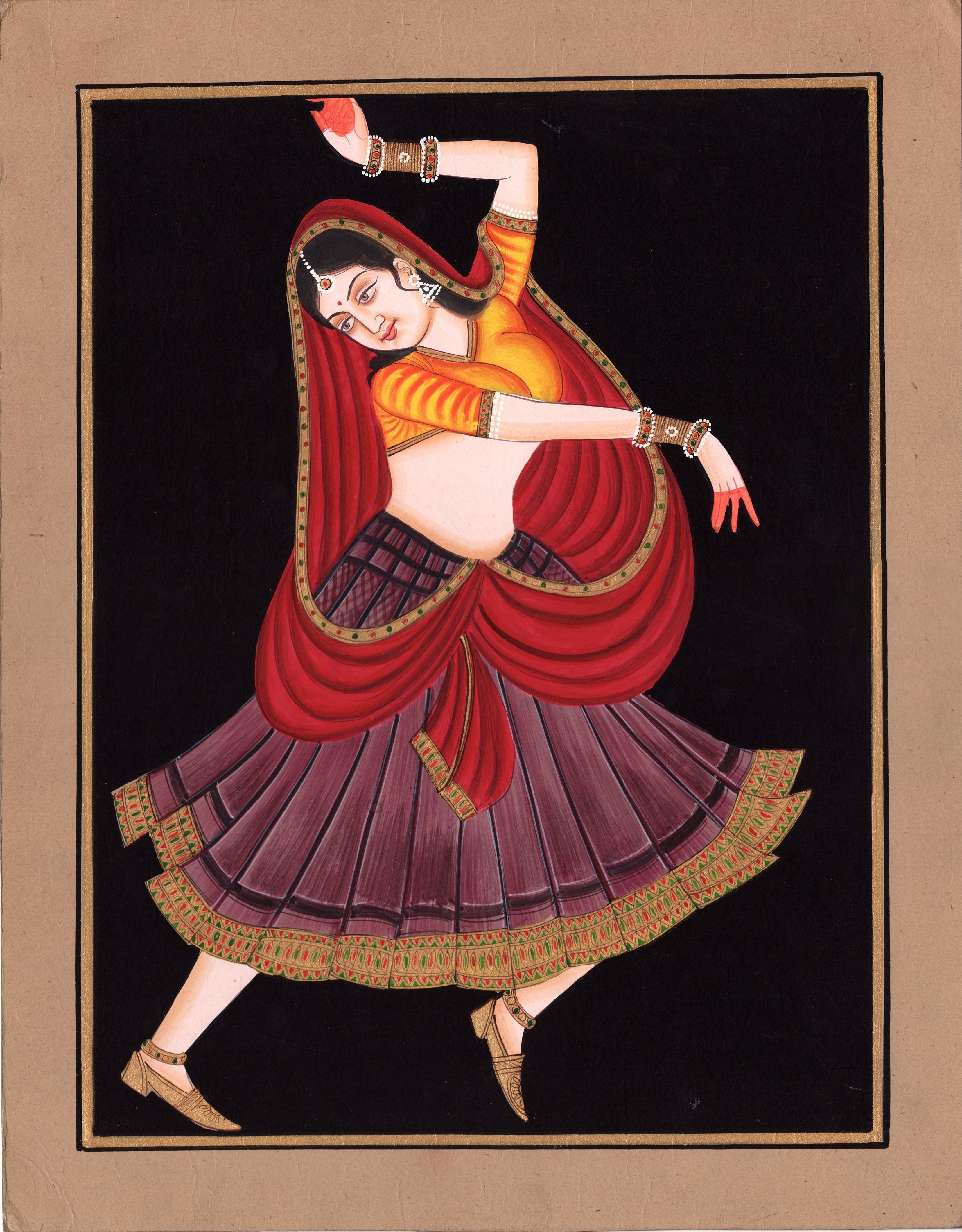 3312x4239 Rajasthani Nautch Girl Painting Handmade Watercolor Dancing Lady - Dancing Lady Painting