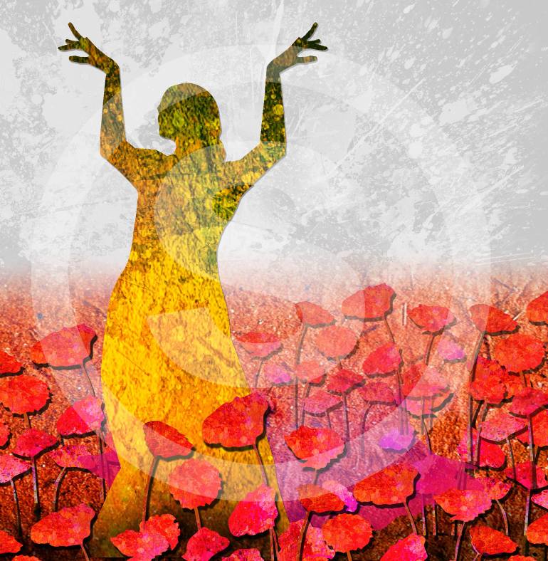 770x788 Saatchi Art Splash Dancing Lady In Poppies Garden Digital - Dancing Lady Painting