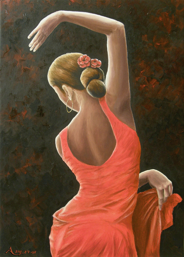623x870 Woman Dancing Flamenco By Najwacrystal - Dancing Lady Painting
