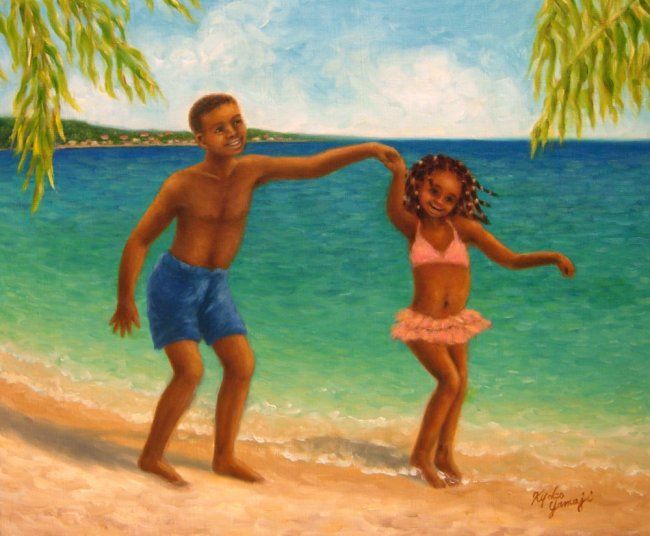 650x536 Merengue On The Beach (Kyoko Yamaji) - Dancing On The Beach Painting