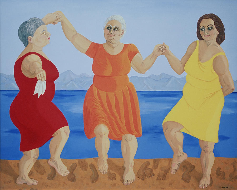 900x721 Women Dancing On Beach Painting By Diana Kordas - Dancing On The Beach Painting