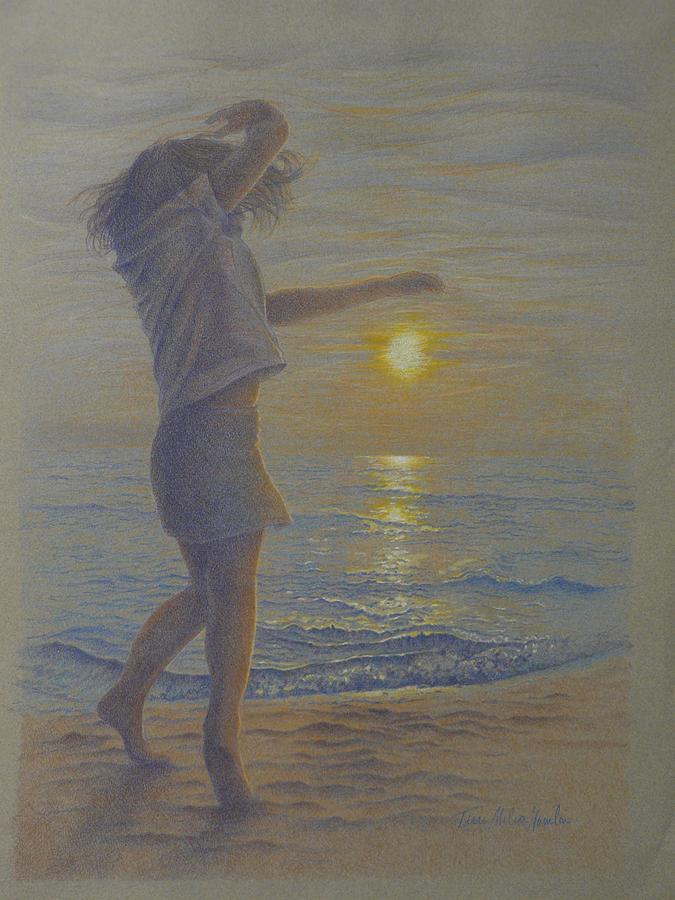675x900 Beach Dance, Young Girl Dancing In The Sand On The Beach At Sunset - Dancing On The Beach Painting