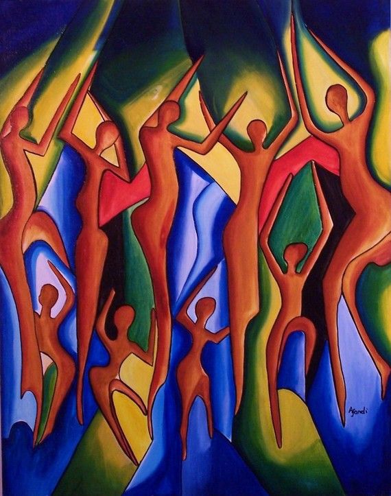 570x723 Contemporary African Painting Of Dancing People Beautiful Work - Dancing People Painting