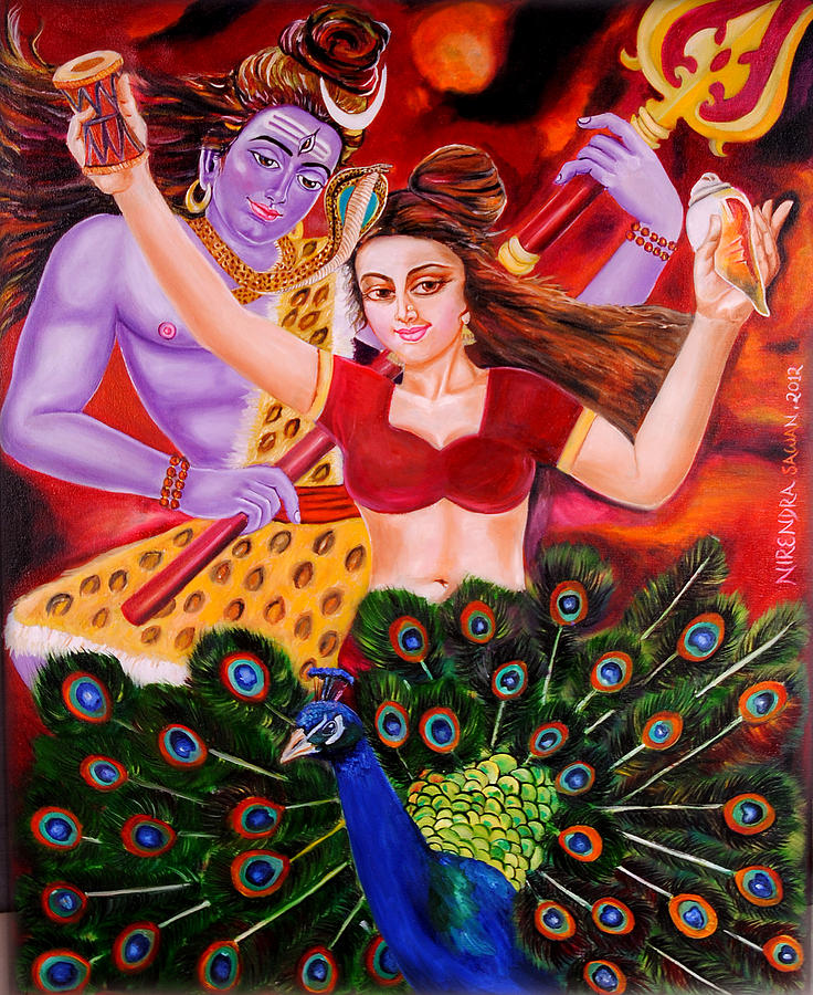 736x900 Lord Shiva Parvati Dancing Painting By Nirendra Sawan - Dancing Shiva Painting