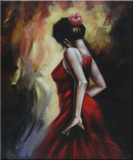 456x547 Elegant Spanish Flamenco Dancer With Long Red Skirt Oil Painting - Dancing Woman Painting