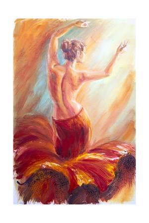 300x450 Beautiful Dancing Woman In Red. Oil Painting. Art Print By Valenty - Dancing Woman Painting