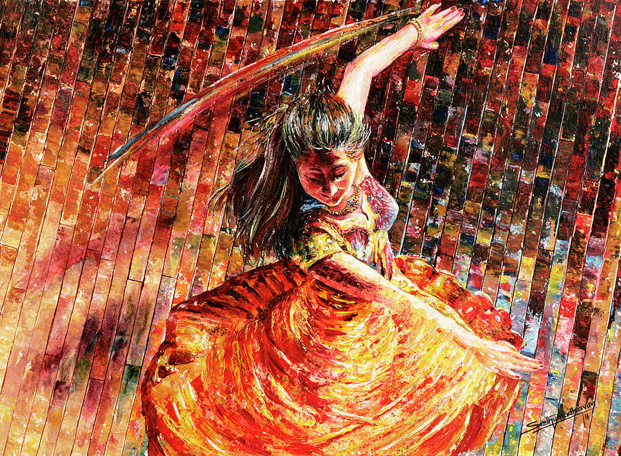 900x661 Dance Of Colors Painting By Sethu Madhavan - Dancing Woman Painting