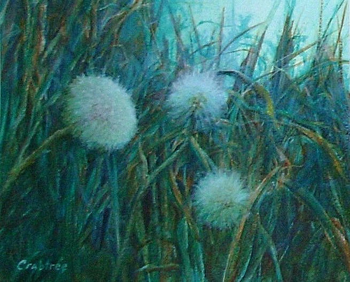 500x403 Dandelion Puffs, An Acrylic Painting - Dandelion Acrylic Painting