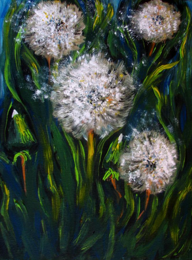 664x900 Dandelions Acrylic Painting Painting By Natalja Picugina - Dandelion Acrylic Painting