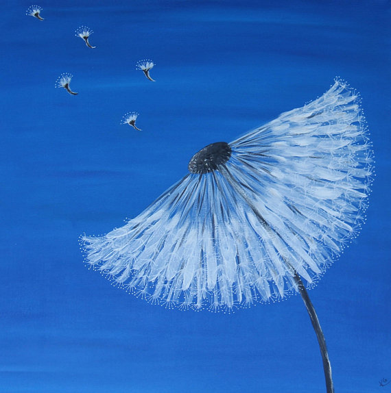 570x574 Original Dandelion Acrylic Painting On Stretched Canvas - Dandelion Acrylic Painting
