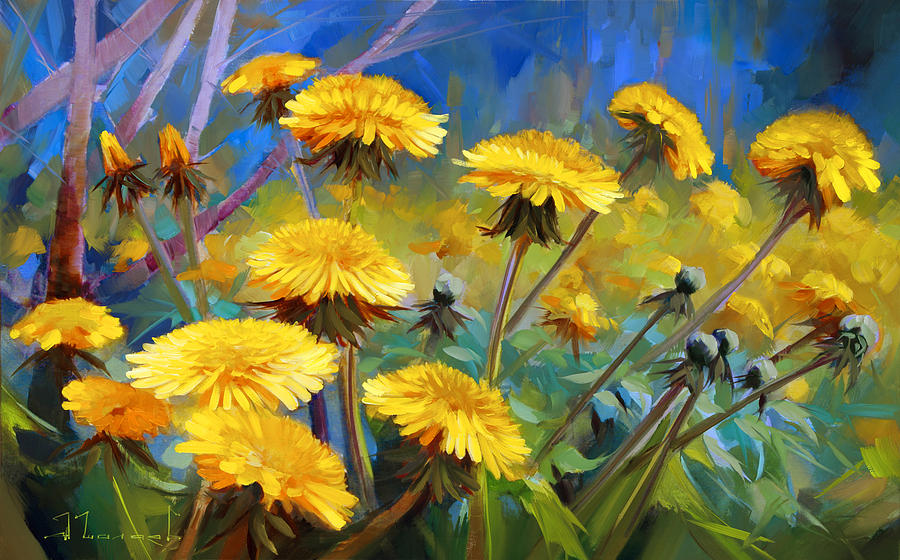900x560 At The Dandelion. Painting By Alexey Shalaev - Dandelion Acrylic Painting