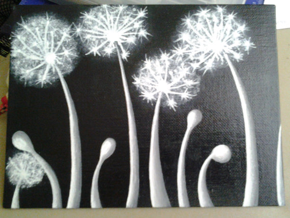 570x428 Black And White Dandelion Acrylic Painting By Porcelina 9 - Dandelion Acrylic Painting
