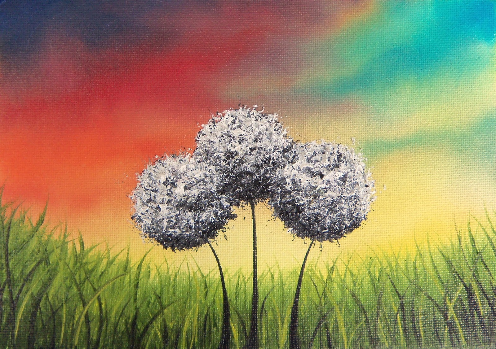 1600x1127 Abstract Art, Dandelion Art, Rainbow Art, 5 X 7, Original Oil - Dandelion Oil Painting
