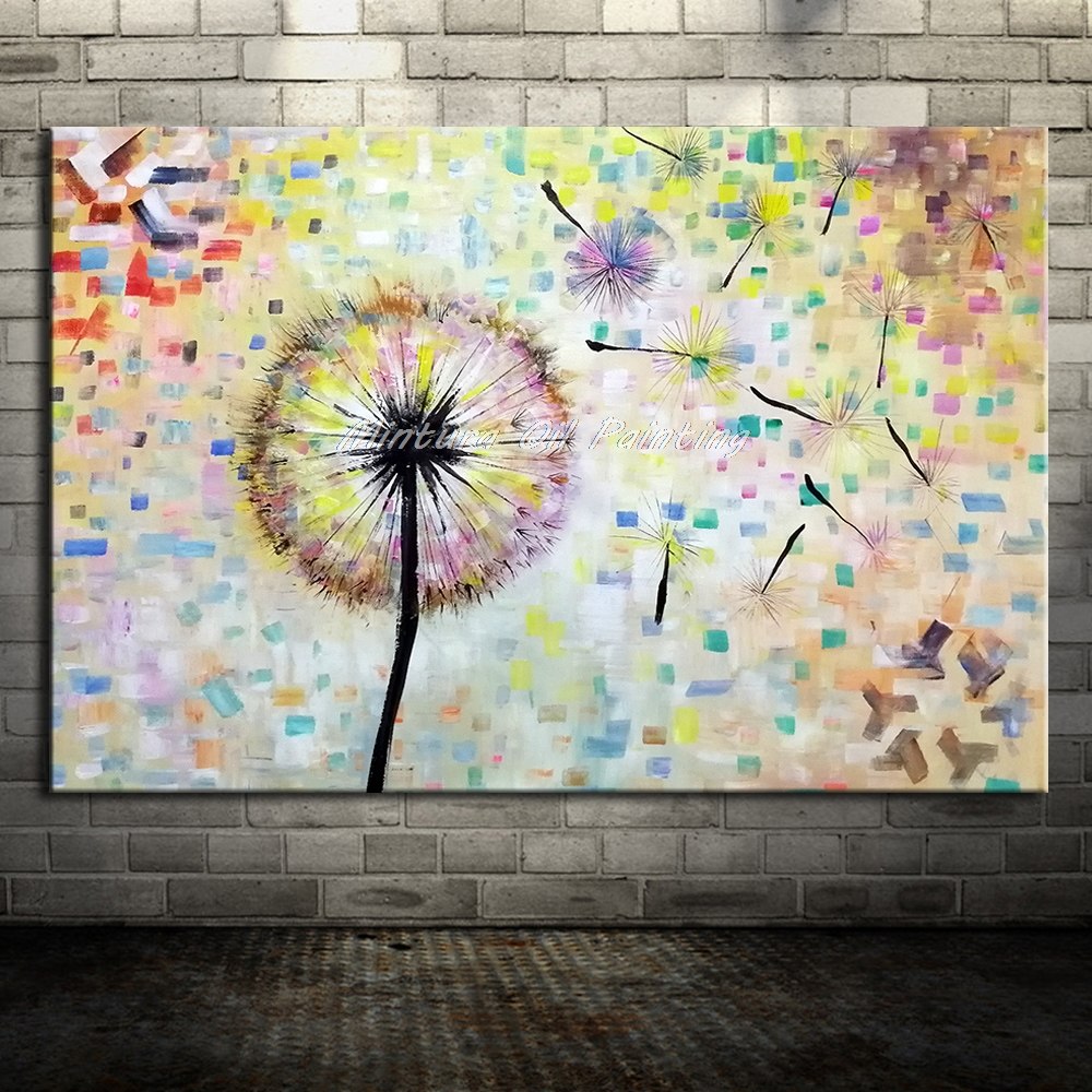 1000x1000 Mintura Art Hand Painted Flower Dandelion Oil Painting On Canvas - Dandelion Oil Painting