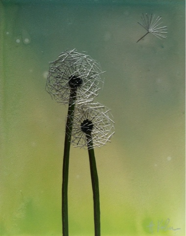 380x480 Palette Knife Painters, International Dandelions Personified - Dandelion Oil Painting