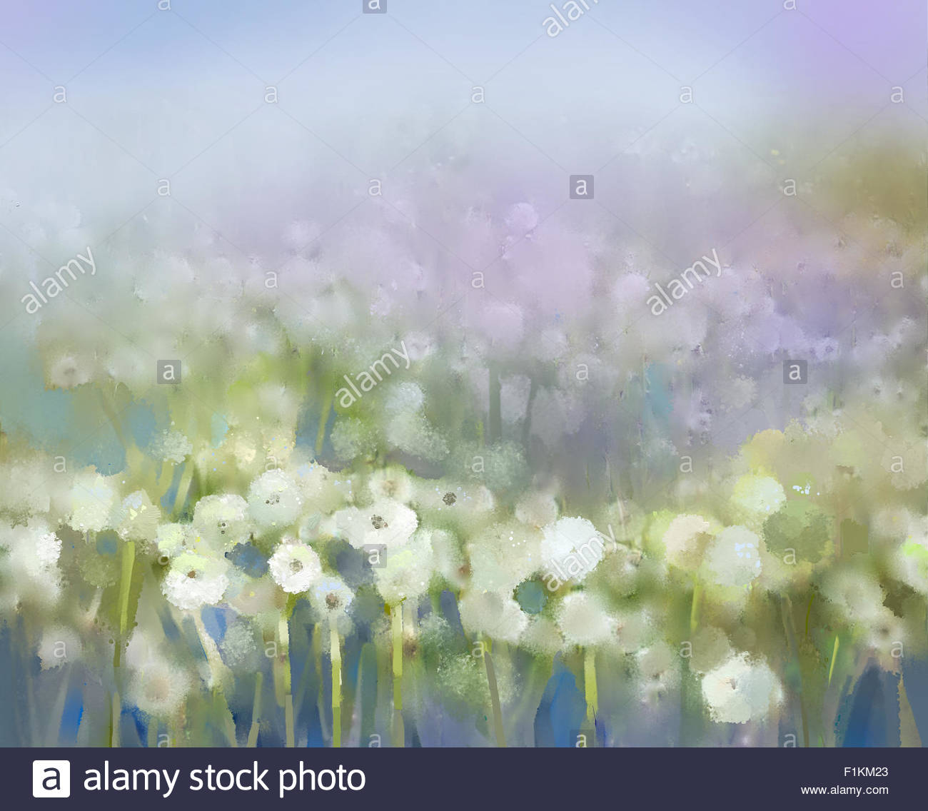 1300x1136 Abstract Oil Painting White Flowers Field In Soft Color. Oil Stock - Dandelion Oil Painting