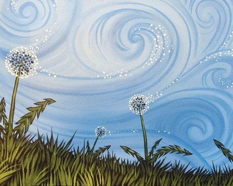 474x378 Dandelion Drift From Muse Paintbar Watercolor - Dandelion Painting