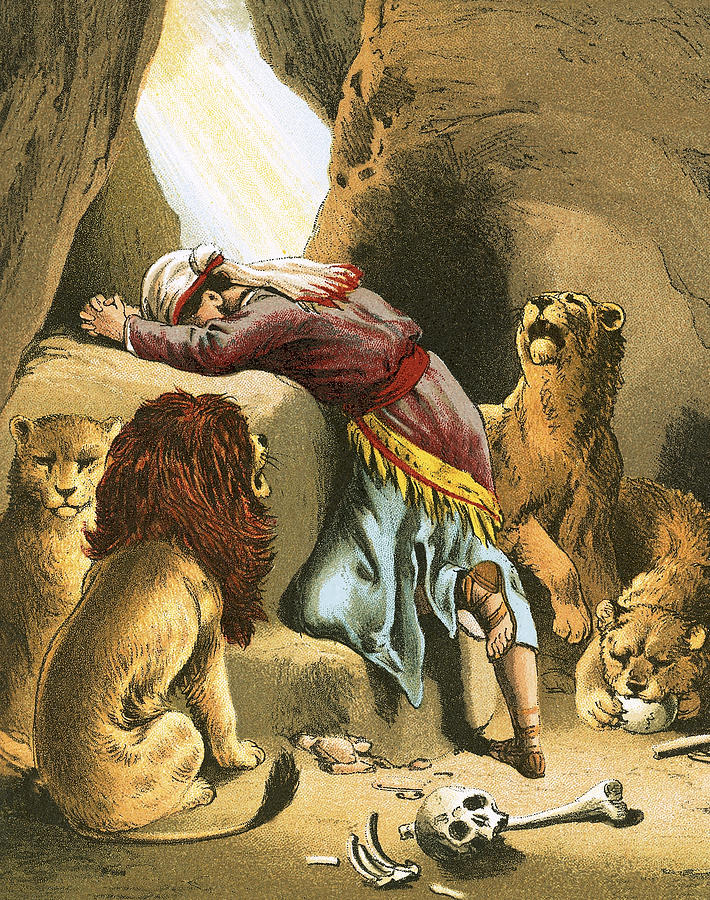 710x900 Daniel In The Lion's Den Painting By English School - Daniel And The Lions Den Painting