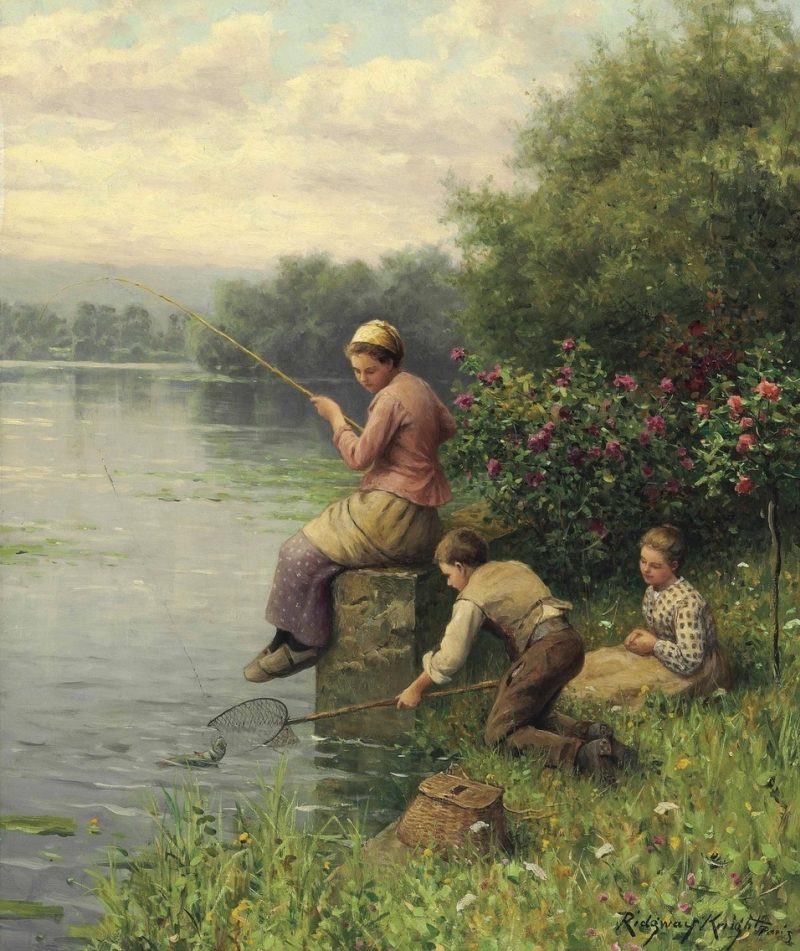 800x951 Golden Days Of Fishing Painting Daniel Ridgway Knight Oil Paintings - Daniel Painting