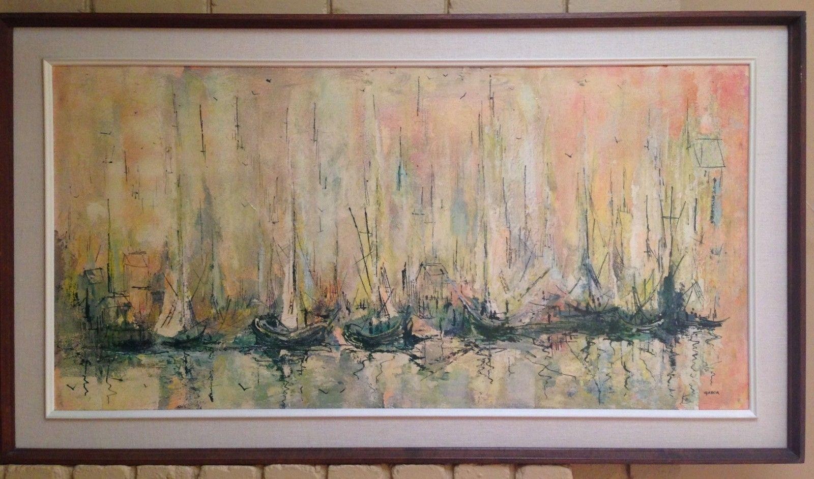 1600x942 1969 Danny Garcia Painting Monterey California Framed Ship Harbor - Danny Garcia Painting