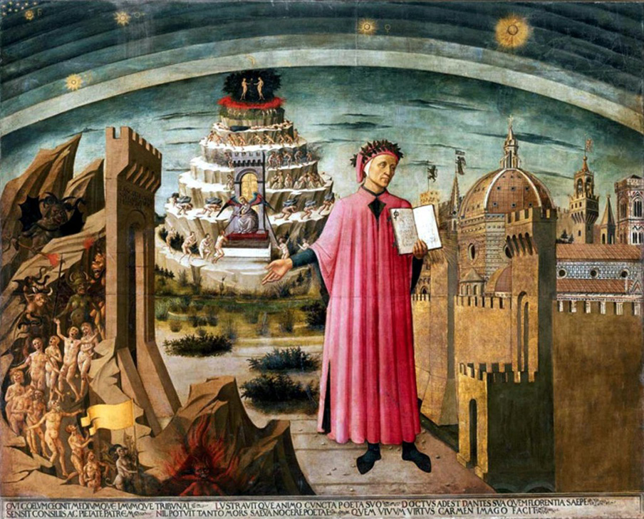904x728 La Commedia Illumina Firenze By Domenico Di Michelino - Dante Alighieri Inferno Painting