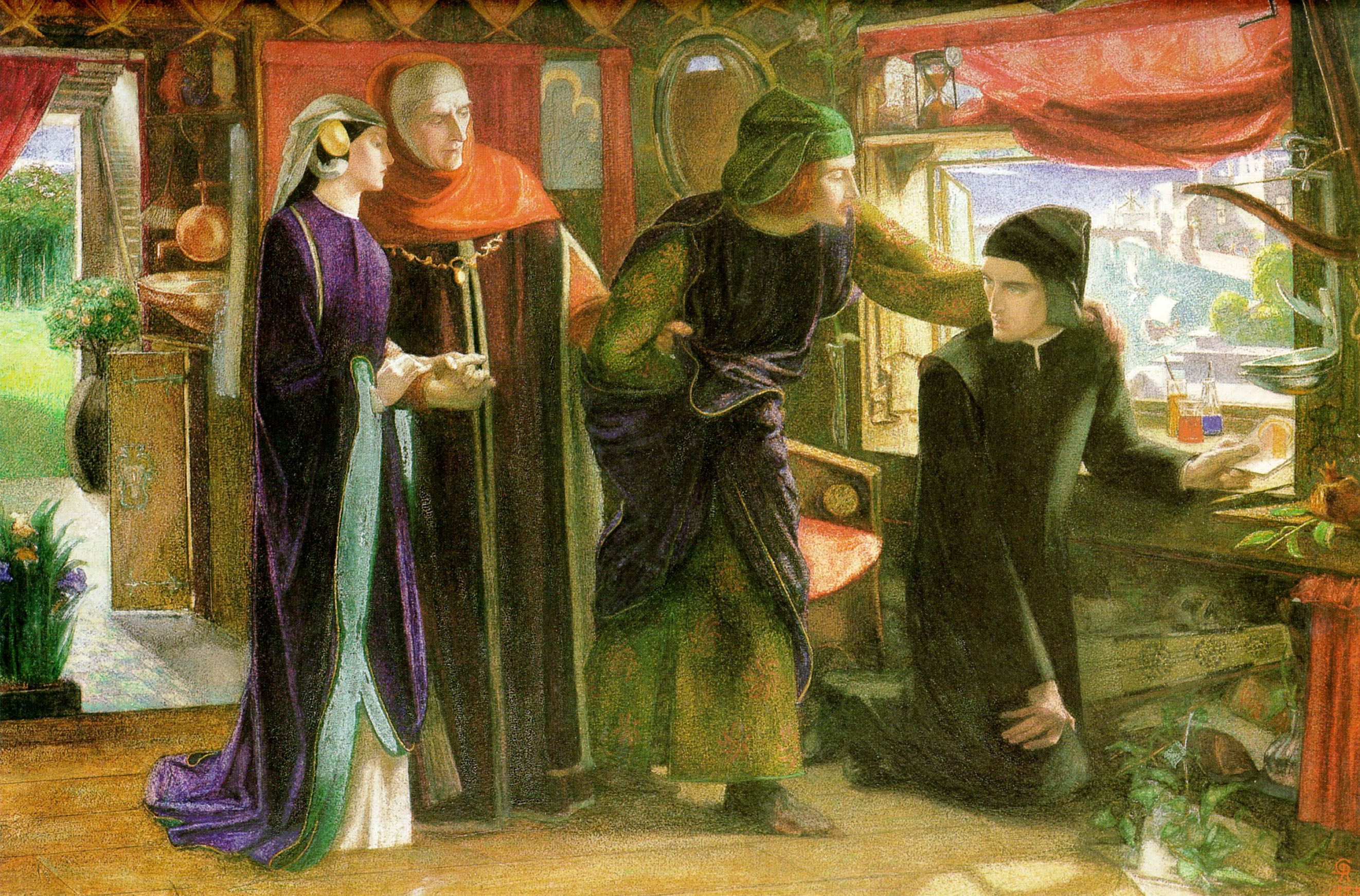 2644x1742 Dante Gabriel Rossetti, The First Anniversary The Death - Dante And Beatrice Painting